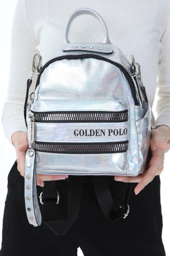 Golden & Polo Hologram Görünümlü  Gümüş Renk Sırt Çantası