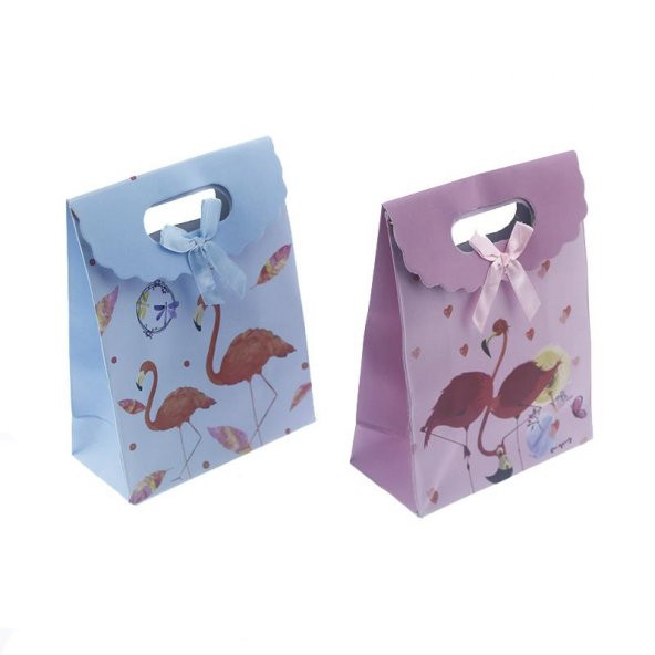 12 Adet 12x16cm Karışık Renkte Flamingo Karton Çanta - 2
