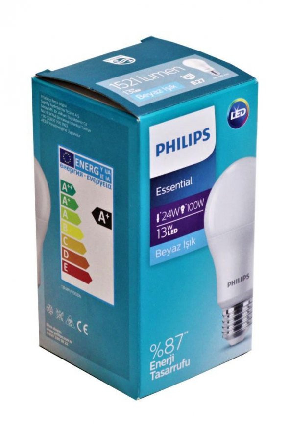 Philips Essential Tasaruflu Led Ampul 13W-100W Beyaz Renk E27