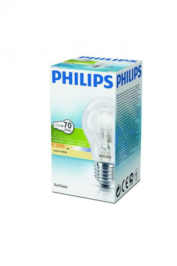 Philips Eco Classic 53W (70W) Halojen Ampul 2800K Sarı E27