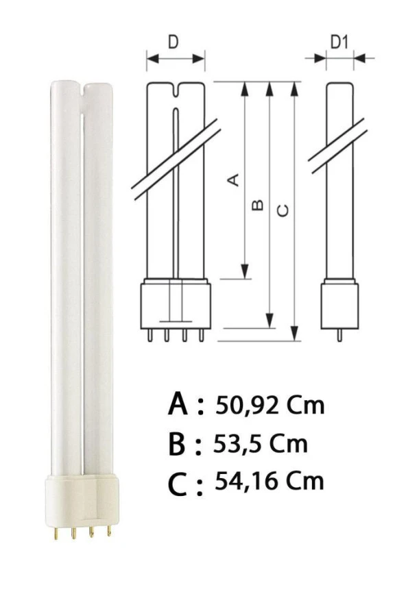 Philips Master 55W/865 4P PLL Floresan Ampul Beyaz 6500K - 54,16 Cm - 3