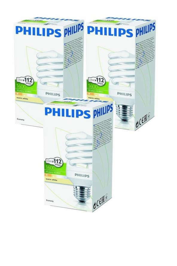 Philips 23W (110W) Enerji Tasarruflu Lamba Sarı E27 (3 Adet)