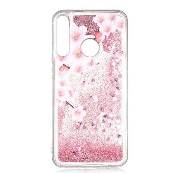 Huawei P40 Lite Çiçek Desenli Simli Marshmelo Silikon Kılıf