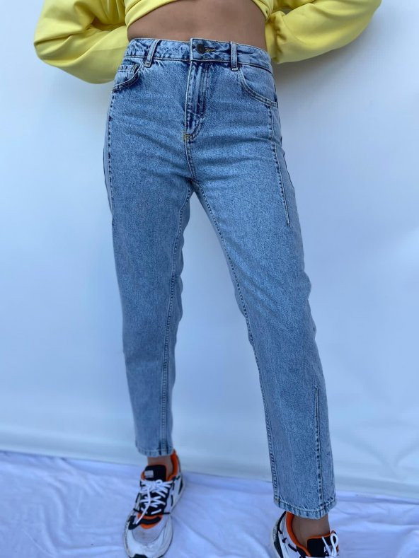 Kadın Bel Ve Paça Pensli Kot Pantolon Açık Mavi - 6