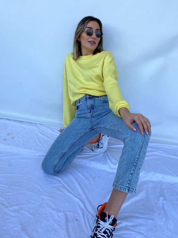 Kadın Bel Ve Paça Pensli Kot Pantolon Açık Mavi - 7