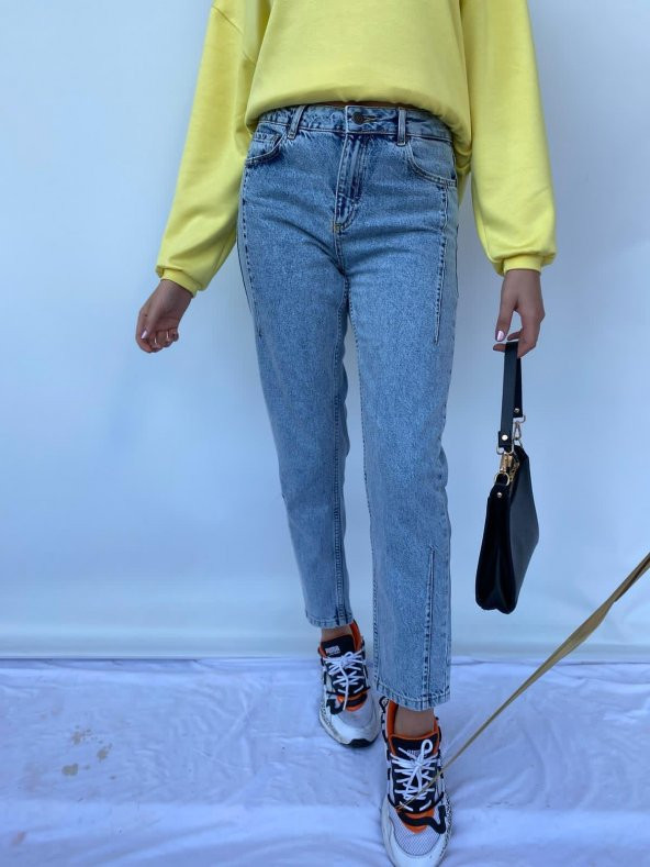 Kadın Bel Ve Paça Pensli Kot Pantolon Açık Mavi - 2