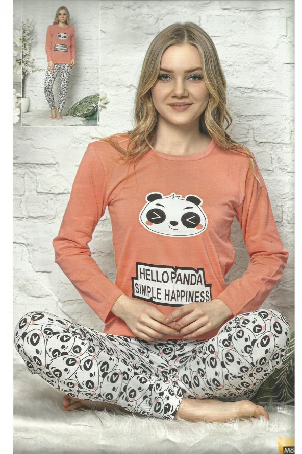 Sude Panda Baskılı Modal Uzun Kollu Kadın Pijama Takımı