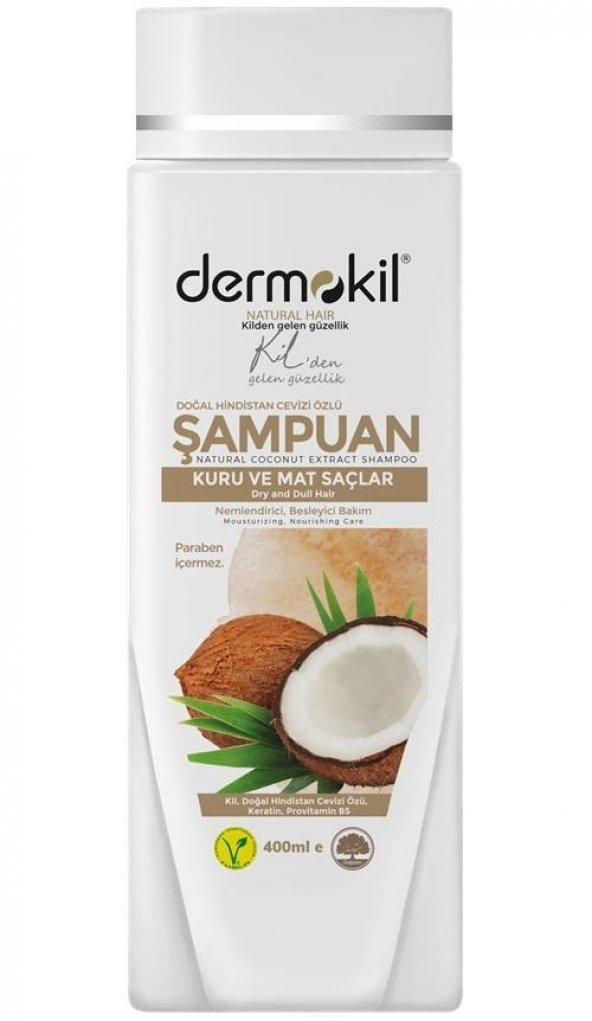Dermokil Şampuan Doğal Kil Hindistan Cevizi Özlü Kuru Mat Saçlar 400 Ml