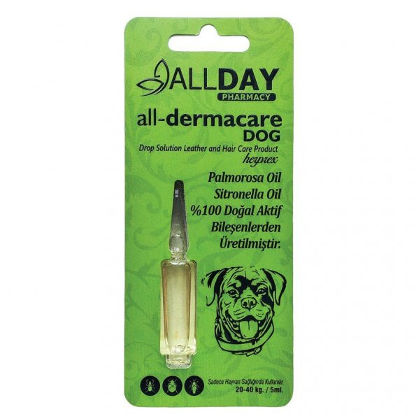 ALLDAYY All-Dermacare Köpeki Bitkisel Dış Parazit Koruyucu 20-40 Kg 5 Ml