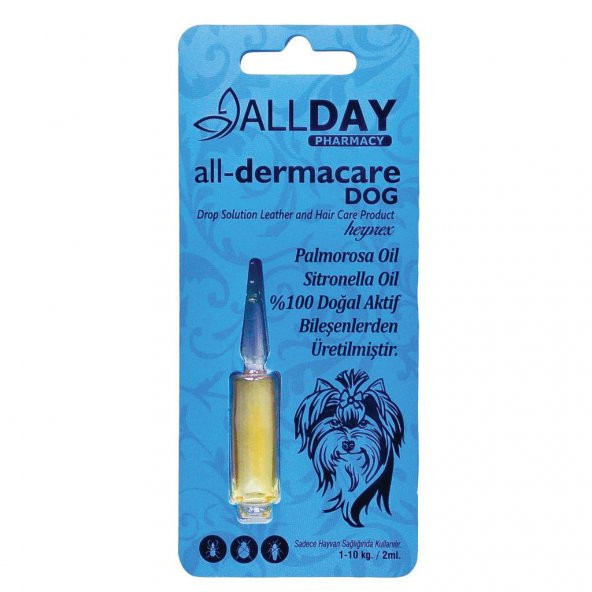 Allday All-Dermacare Köpeki Bitkisel Dış Parazit Koruyucu 1-10 Kg 2 Ml