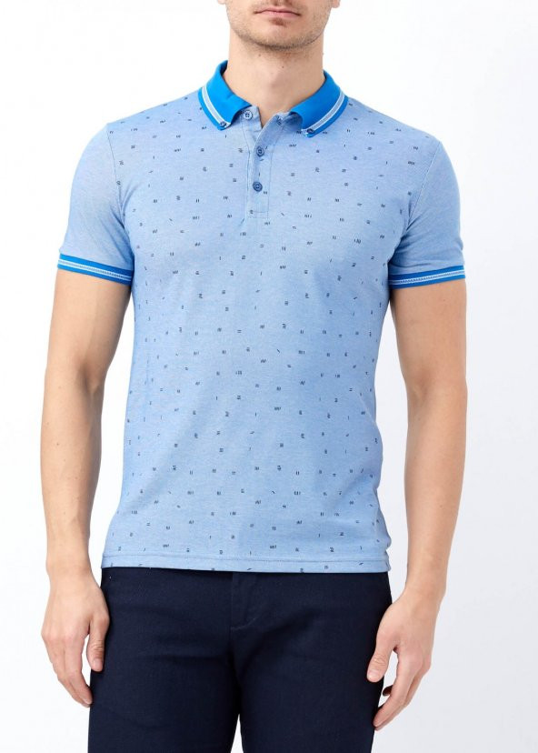 Mavi Erkek Slim Fit Desenli Polo Yaka Tişört
