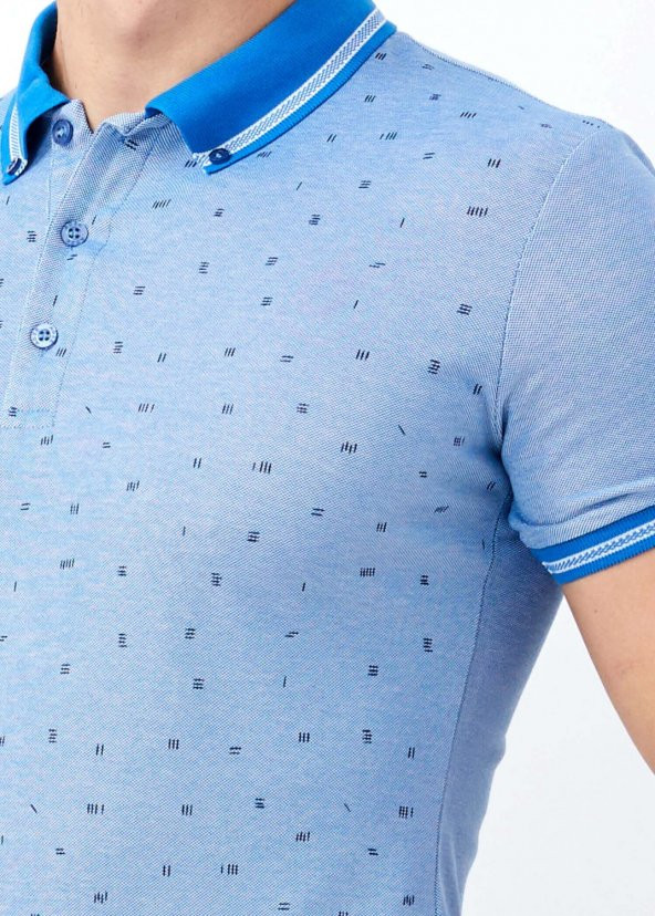 Mavi Erkek Slim Fit Desenli Polo Yaka Tişört - 3