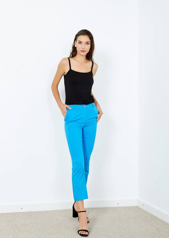 Kadın Mavi Cepli Pantalon - 2