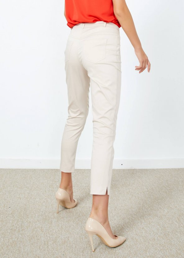 Kadın Bej Desenli Cepli Pantalon - 9