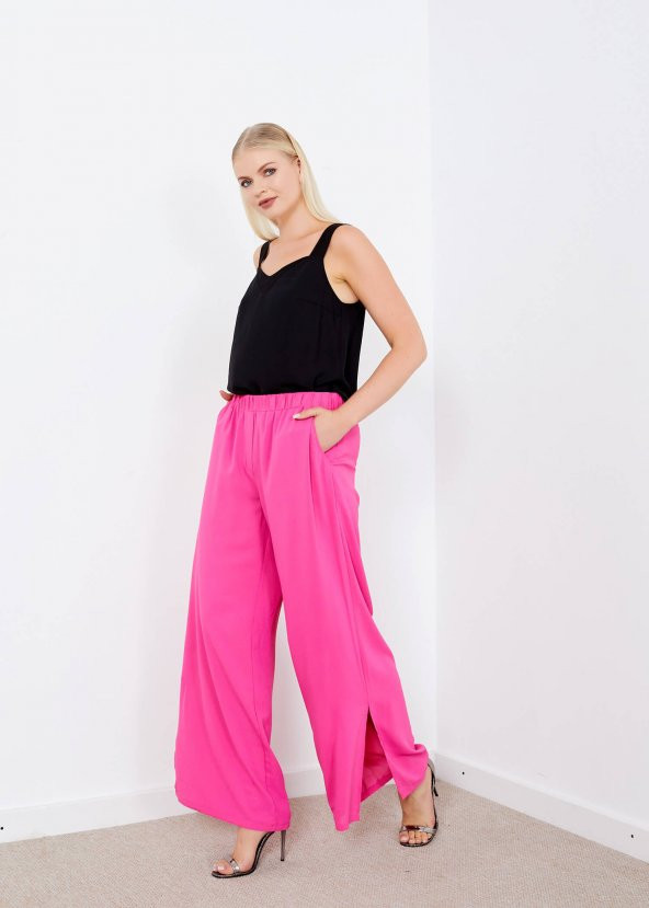 Kadın Pembe Yırtmaçlı Cepli Pantolon - 2