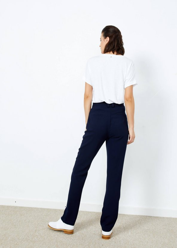 Kadın Lacivert Yüksek Bel Cepli Pantalon - 2