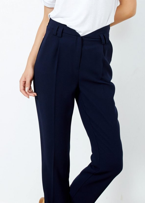 Kadın Lacivert Yüksek Bel Cepli Pantalon - 3