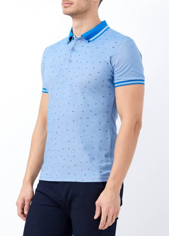 Mavi Erkek Slim Fit Desenli Polo Yaka Tişört - 10