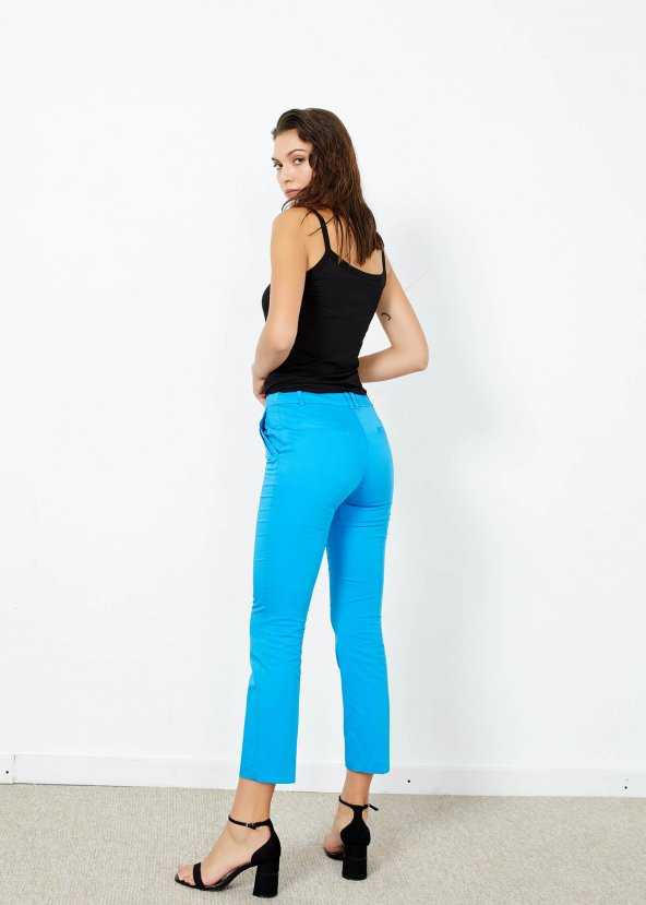 Kadın Mavi Cepli Pantalon - 4