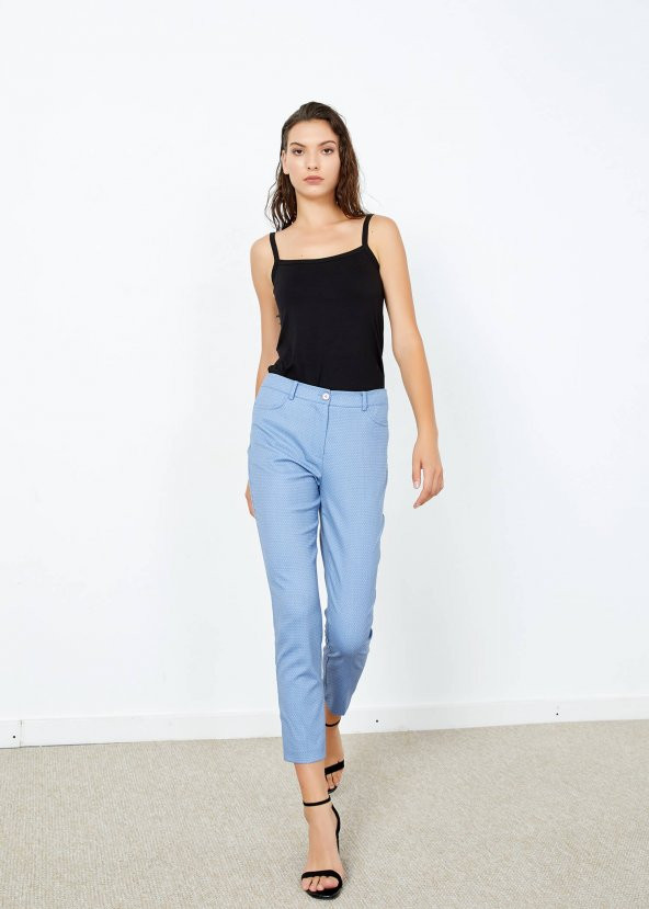 Kadın Mavi Puantiye Cepli Pantalon - 4
