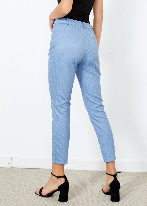 Kadın Mavi Puantiye Cepli Pantalon - 5