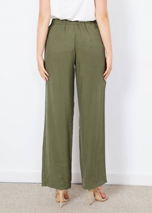 Kadın Haki Fermuarlı Salaş Pantalon - 3