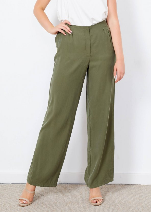 Kadın Haki Fermuarlı Salaş Pantalon - 4