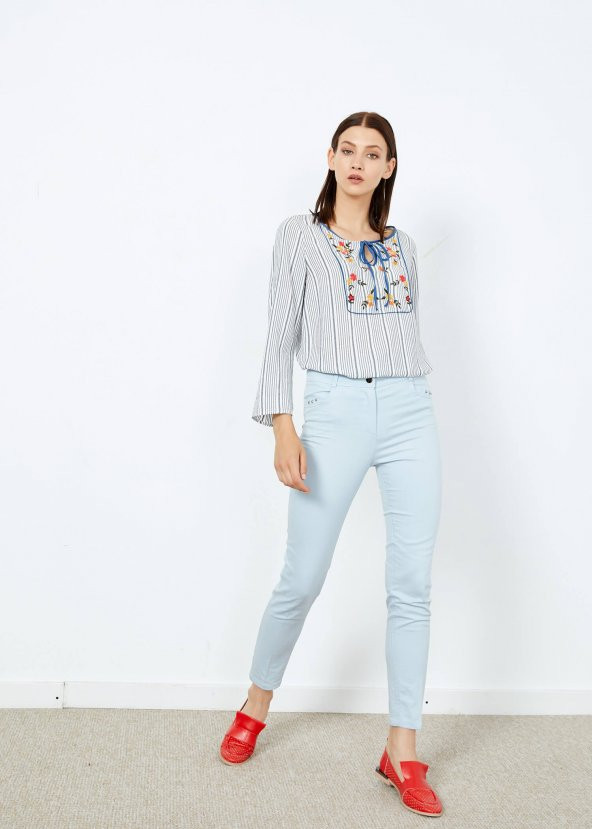 Kadın Mavi Slim Fit Likralı Pantalon - 2