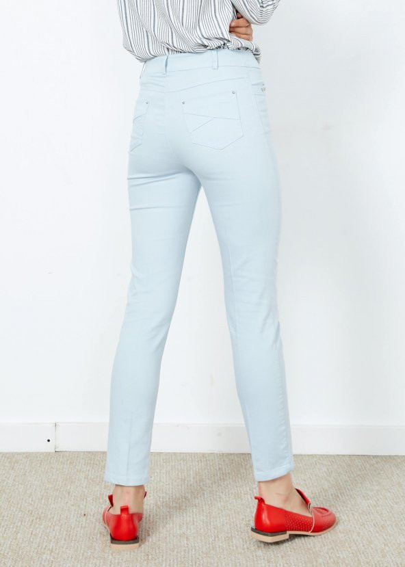 Kadın Mavi Slim Fit Likralı Pantalon - 3