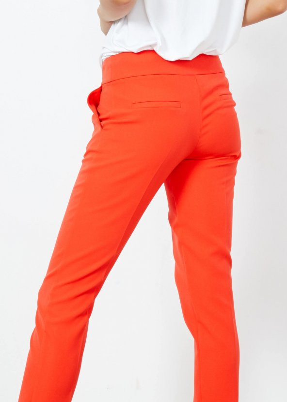 Kadın Kırmızı Yan Cepli Pantalon - 3