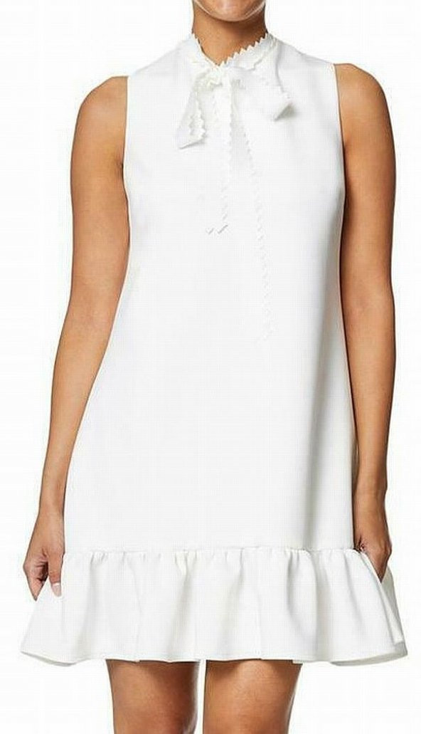Beyaz Petite Shift Eteği Fırfırlı Elbise