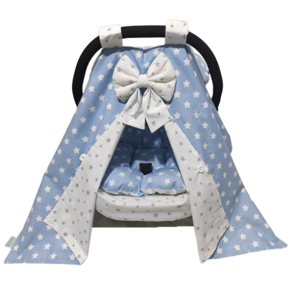 Bebekatölyesi Mavi Yıldızlı Puset Örtüsü, İç Minder ve İç Kılıf