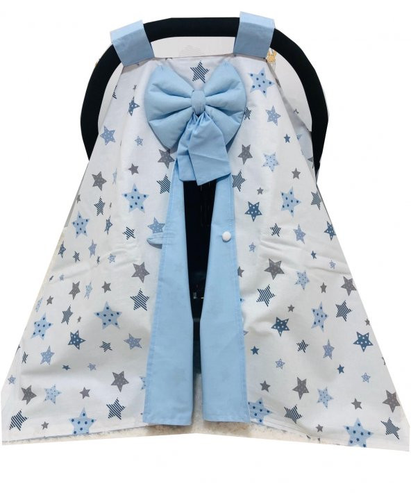 Bebekatölyesi Puset Örtüsü Mavi Beyaz Yıldız Desen+İç Kılıf