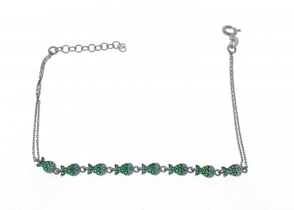 Lale Motif Gümüş Taşlı Bileklik