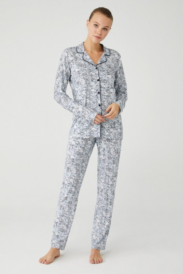 Mod Collection Kadın Lacivert Boydan Patlı Pijama Takımı