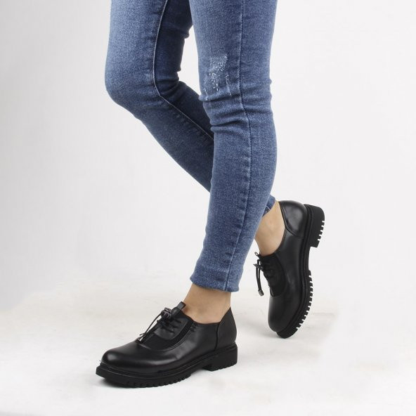 Moxee - Siyah Deri Kadın Günlük Ayakkabı