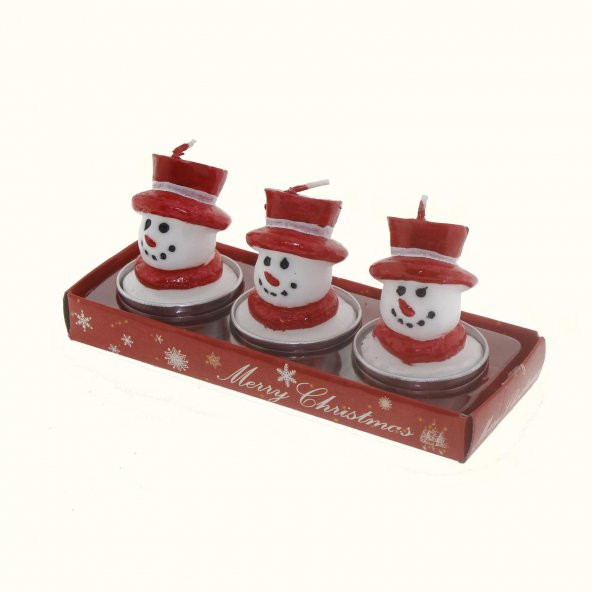 3 Adet 4cm Kardan Adam Tealigt Mum Şapkalı Yılbaşı - 2