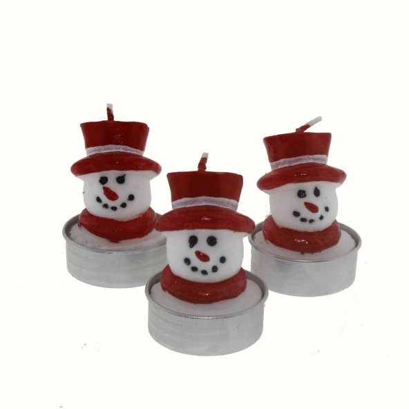 3 Adet 4cm Kardan Adam Tealigt Mum Şapkalı Yılbaşı - 4