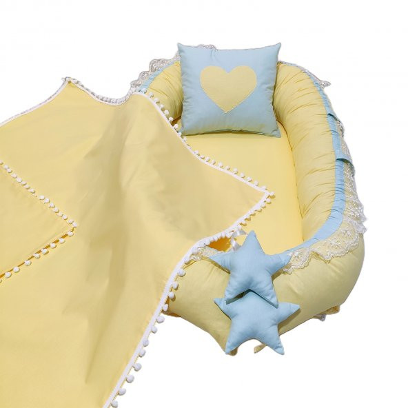 Bebekatölyesi Babynest ve Ponpon Battaniye Sarı Yeşil