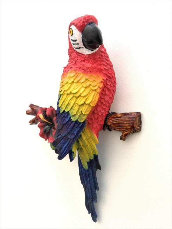 Dekoratif Dal Üstünde Renkli Papağan Duvar Süsü