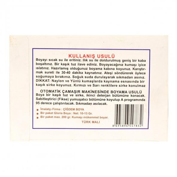 Gloria Kumaş Boyası Koyu Kırmızı 10 Gr Pkt - 2