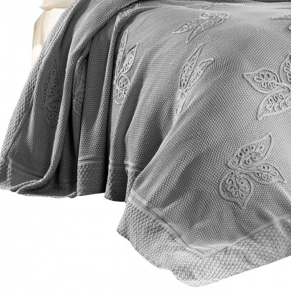 Alegra Handmade El Yapımı Triko Nakışlı Battaniye Gri