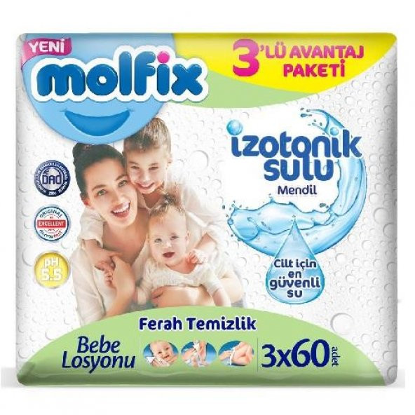 Molfix Islak Mendil Izotonik Sulu 3lü Avantaj Paketi 3 x 60 Adet