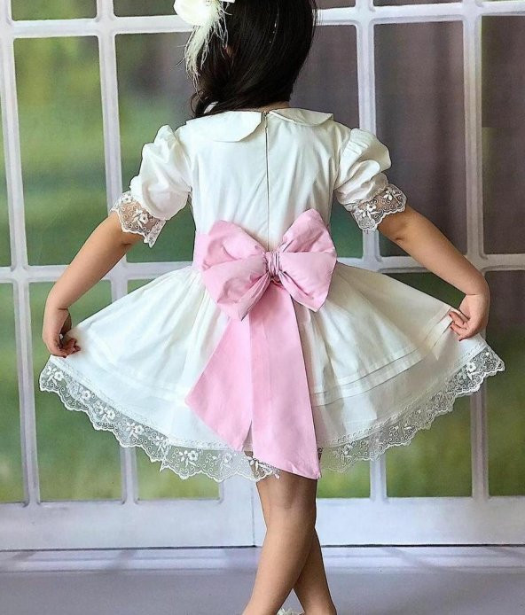 Kız Çocuk White Princess Bebe Yaka Elbise - 2