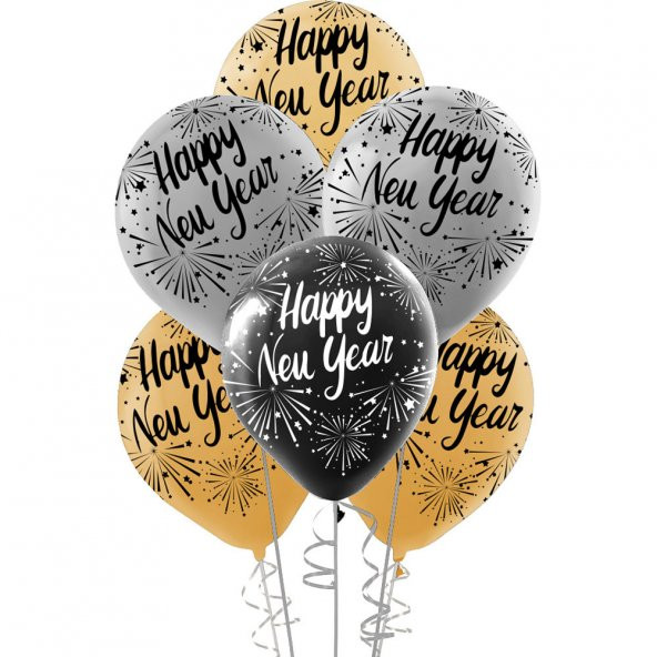 Yılbaşı Happy New Year Baskılı Lateks Balon 25li