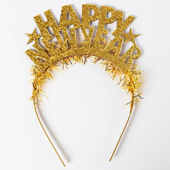Yılbaşı Happy New Year Metalik Altın Taç
