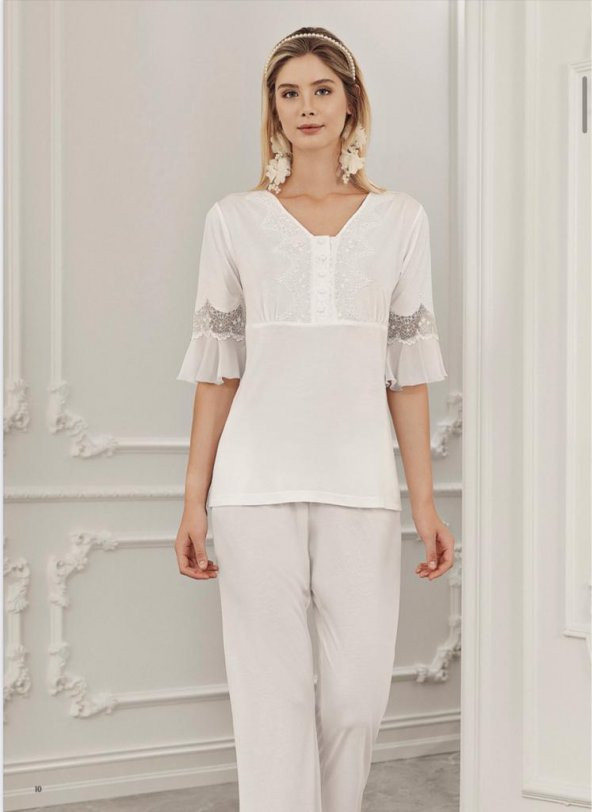 PERİN 316 ECRU Hamile Lohusa 3 Lü Pijama Sabahlık Takım - 2