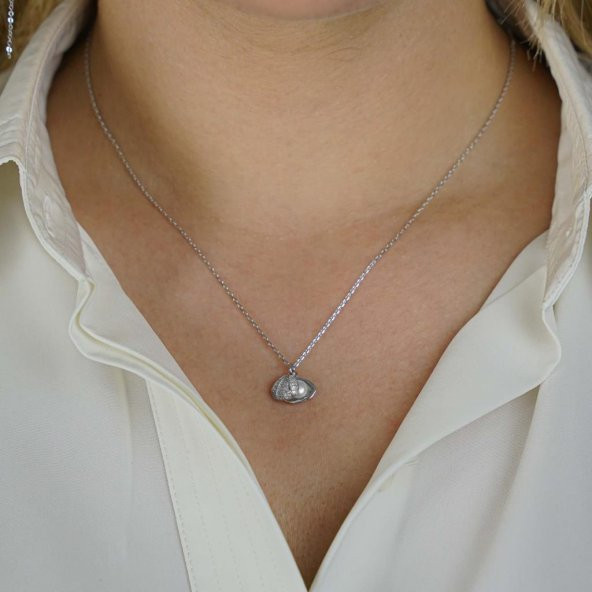 İstiridye İnci Tasarımlı 925 Ayar Gümüş Kadın Kolye - Resim 2