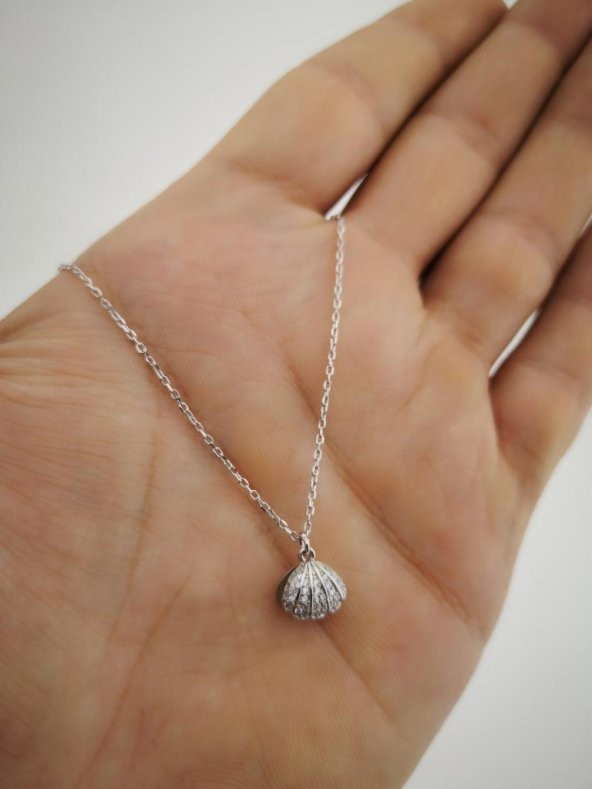 İstiridye İnci Tasarımlı 925 Ayar Gümüş Kadın Kolye - Resim 4