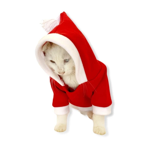 Santa Neo Kapşonlu Polar Noel Yılbaşı Kedi Kıyafeti - 6